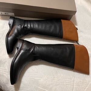 Franco Sarto Black and Tan Leather Boots